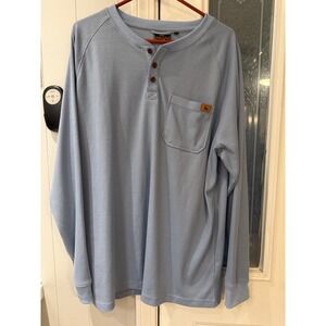 Real Essentials Mens Waffle Knit Henley Long Sleeve Shirt Light Blue Pocket XL